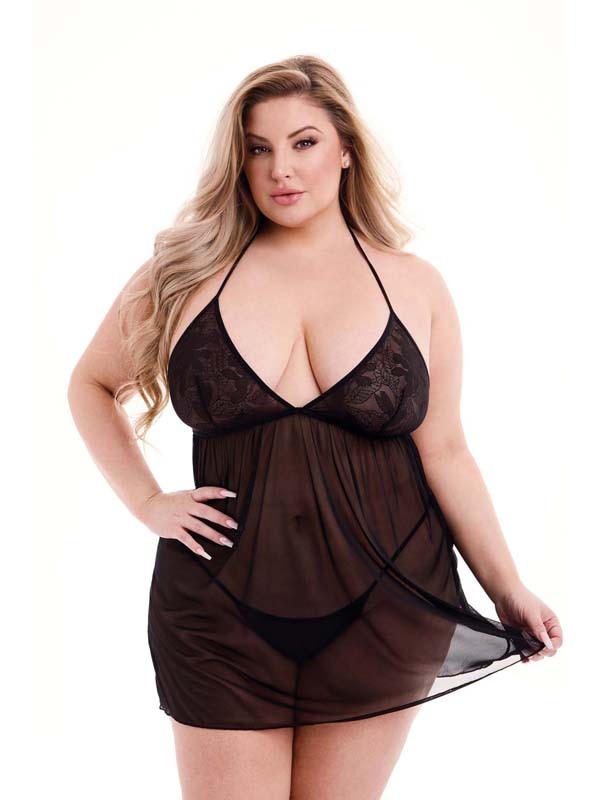 Eco Lace And Mesh Chemise Black Q Baci