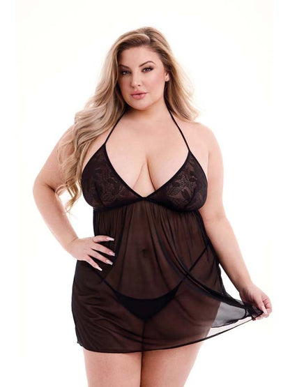 Eco Lace And Mesh Chemise Black Q Baci