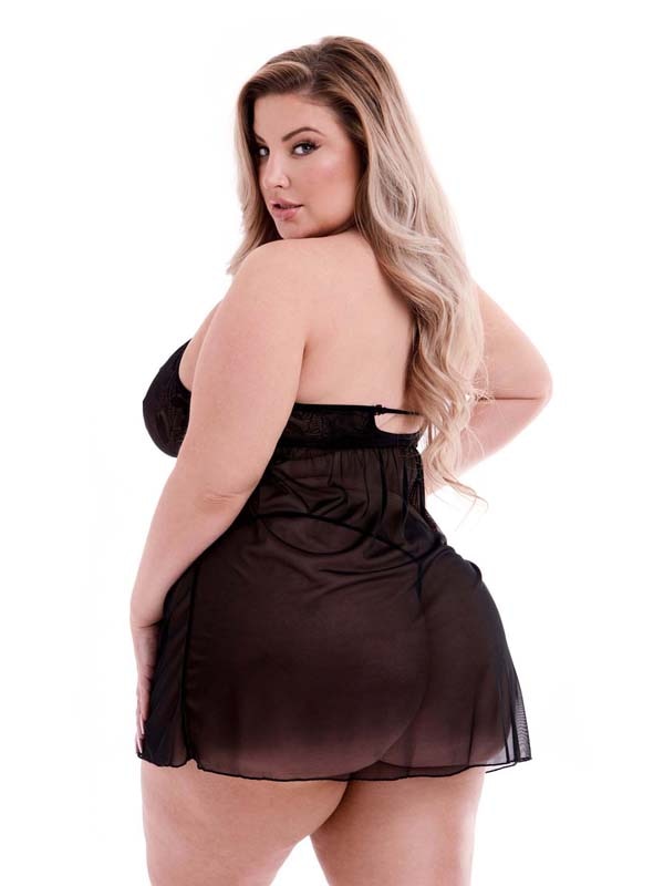 Eco Lace And Mesh Chemise Black Q Baci