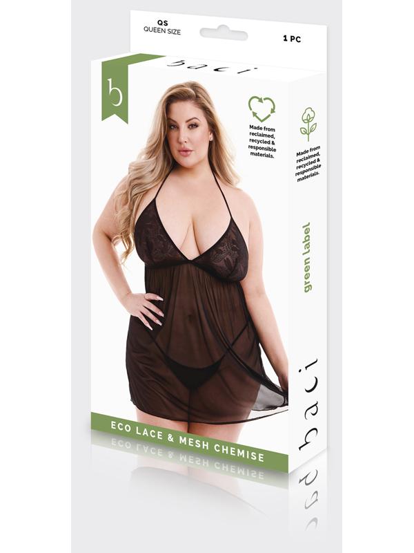 Eco Lace And Mesh Chemise Black Q Baci