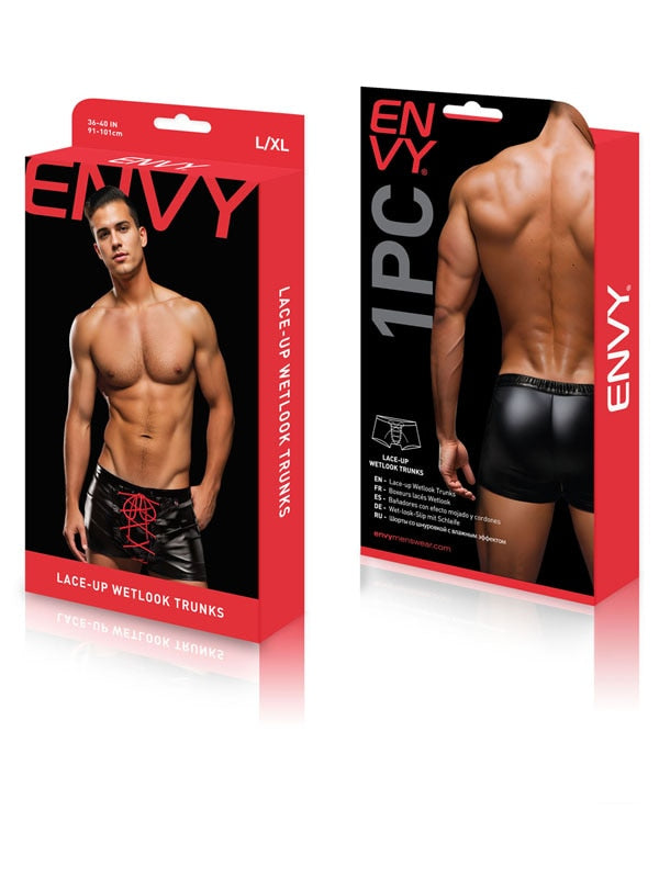 Envy Lace-Up Wetlook Trunks-Black/Red-L/XL Envy