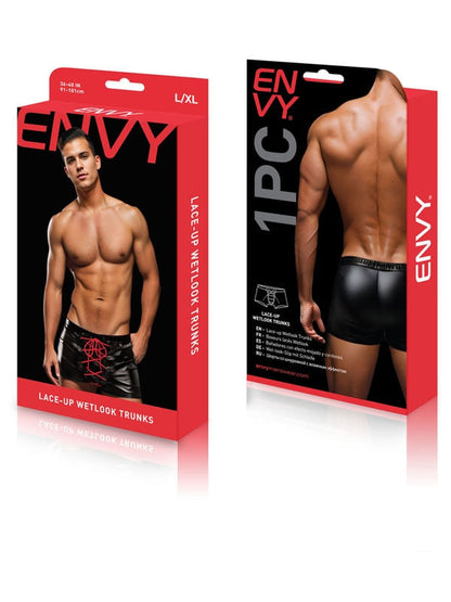 Envy Lace-Up Wetlook Trunks-Black/Red-L/XL Envy