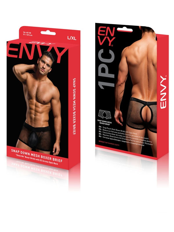 Envy Snap Down Mesh Boxer Brief-Black-L/XL Envy