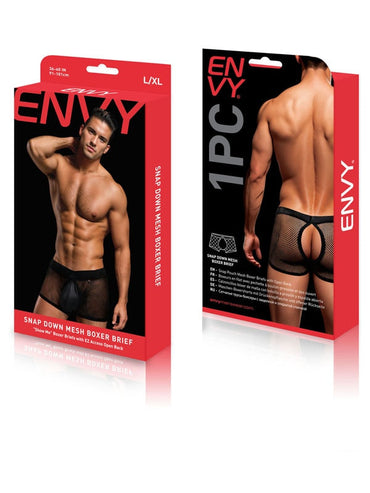 Envy Snap Down Mesh Boxer Brief-Black-L/XL Envy