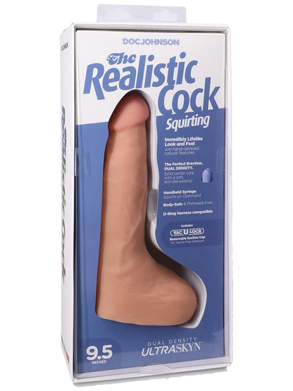 The Realistic Cock - Squirting Cock - With Removable Vac-U-Lock Suction Cup - ULTRASKYN - 9.5 Inch (with balls) Vanilla Vac U Lock
