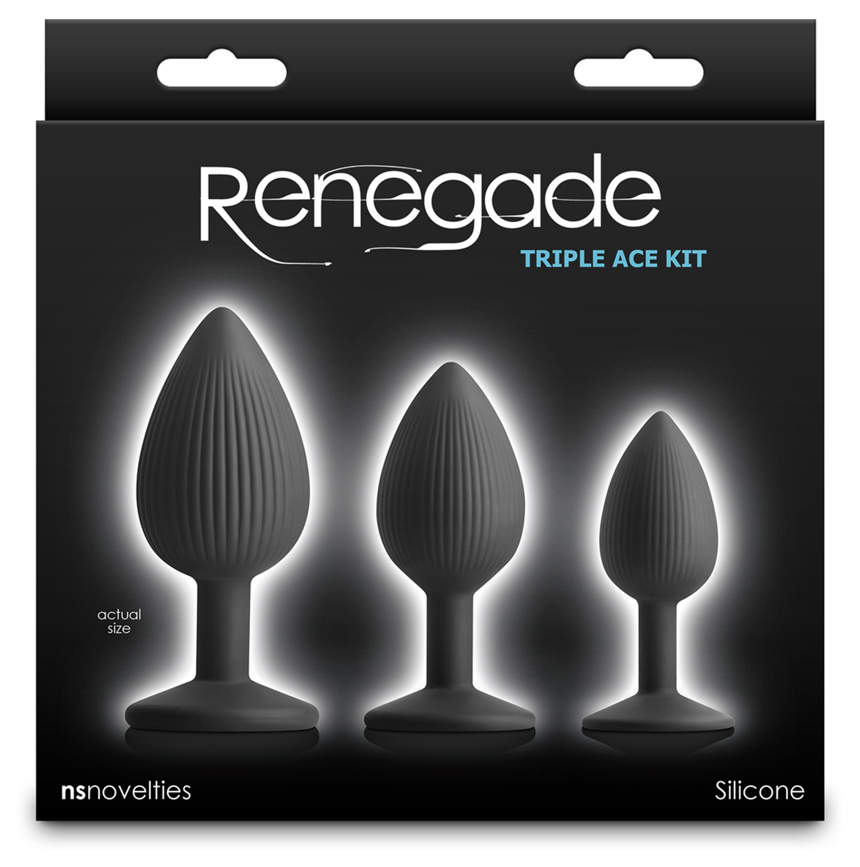 Renegade Triple Ace Kit - Black - Black Butt Plugs - Set of 3 Sizes NS Novelties