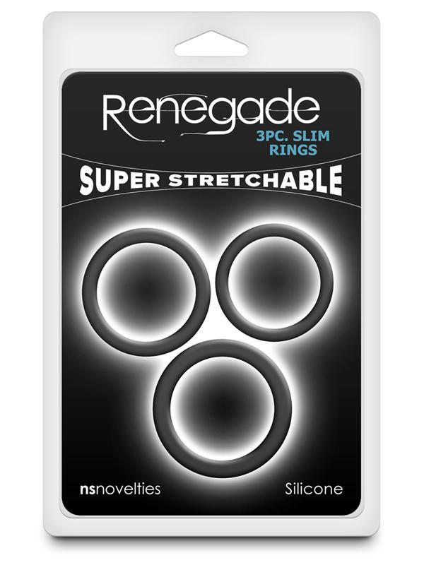 Renegade 3pc Slim Rings - Black - Black Cock Rings - Set of 3 Sizes NS Novelties