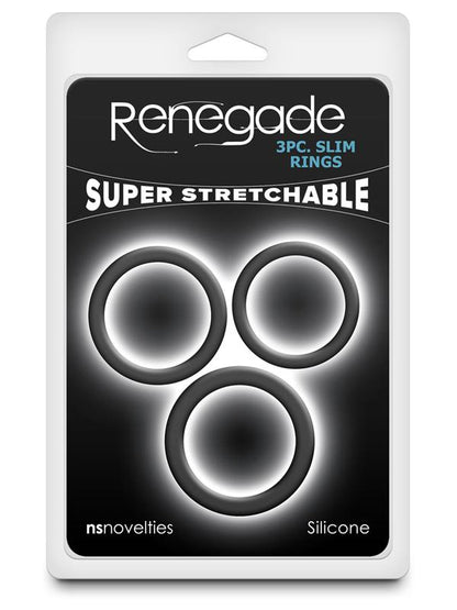 Renegade 3pc Slim Rings - Black - Black Cock Rings - Set of 3 Sizes NS Novelties