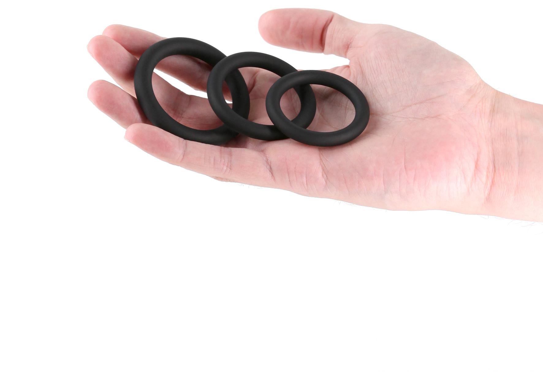 Renegade 3pc Slim Rings - Black - Black Cock Rings - Set of 3 Sizes NS Novelties
