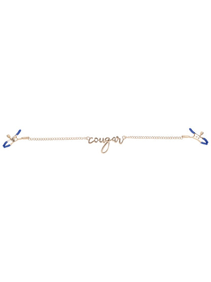 Sex & Mischief Cougar Nipple Clamps - Gold Nipple Clamps with 33 cm Chain Sportsheets