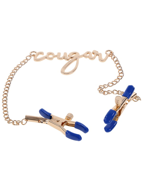 Sex & Mischief Cougar Nipple Clamps - Gold Nipple Clamps with 33 cm Chain Sportsheets