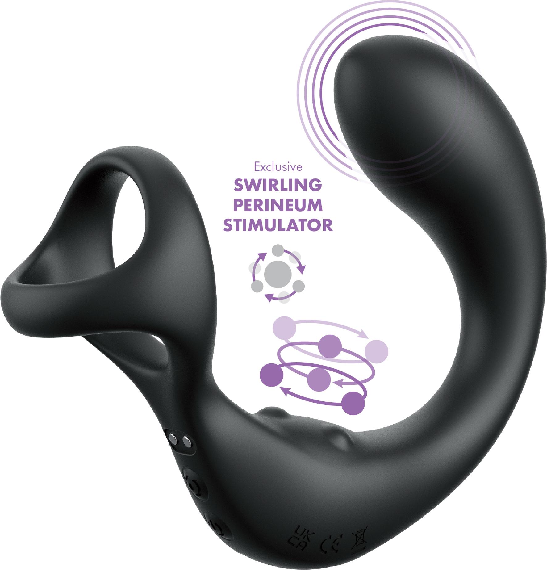 Anal Fantasy Elite Ass-Gasm Taint-alizer - Black USB Rechargeable Prostate Massage with Cock Ring Pipedream