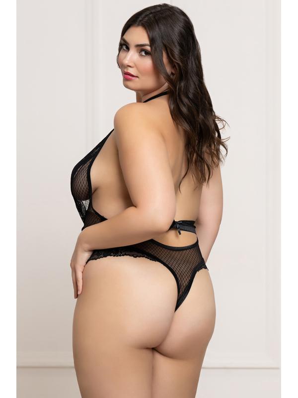 Fence Mesh and Lace Teddy STM-11826XP-Black-OSX (P) Seven Til Midnight