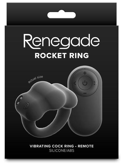 Renegade Rocket Ring - Black - Black USB Rechargeable Vibrating Cock Ring with Wireless Remote NS Novelties
