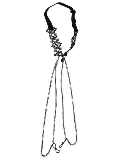Sex & Mischief Lace Collar with Nipple Ties - Black Neck and Nipple Restraints Sportsheets