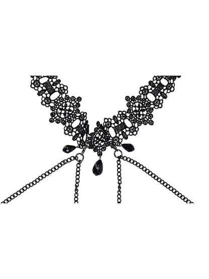 Sex & Mischief Lace Collar with Nipple Ties - Black Neck and Nipple Restraints Sportsheets