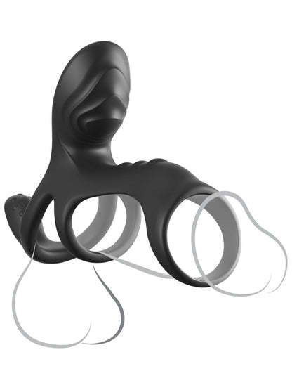 Fantasy C-Ringz Ultimate Couples Cage Max - Black USB Rechargeable Vibrating Cock Ring Cage Pipedream