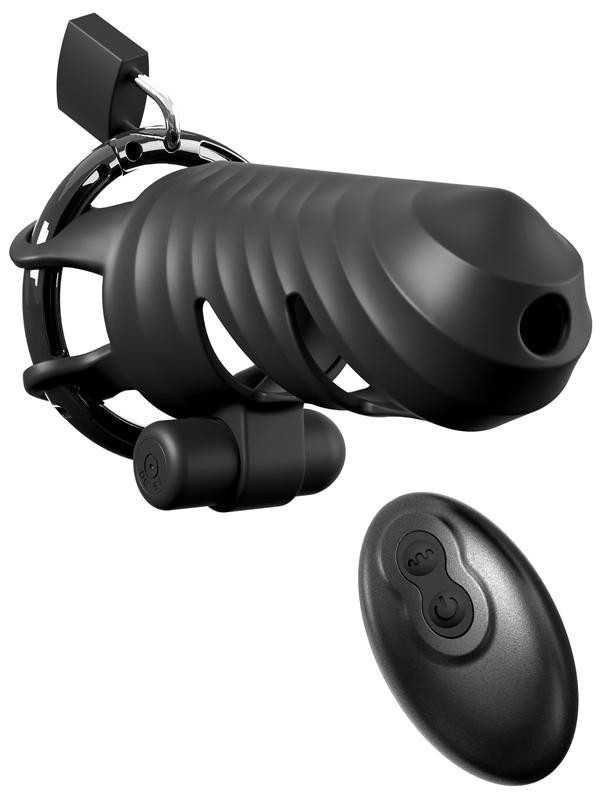 Fantasy C-Ringz Remote-Controlled Vibrating Cock Blocker - Black Vibrating Cock Cage Pipedream