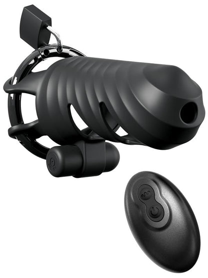 Fantasy C-Ringz Remote-Controlled Vibrating Cock Blocker - Black Vibrating Cock Cage Pipedream