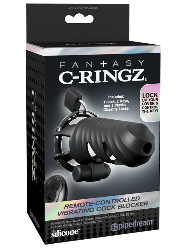 Fantasy C-Ringz Remote-Controlled Vibrating Cock Blocker - Black Vibrating Cock Cage Pipedream