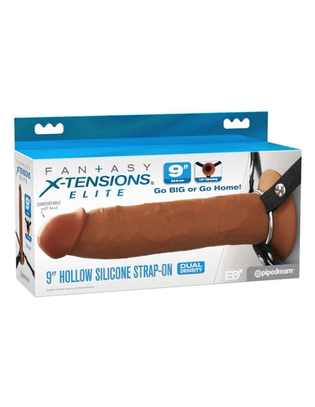 Fantasy X-Tensions Elite 9 in. Silicone Hollow Strap-On Dual Density Brown Fantasy X-Tensions
