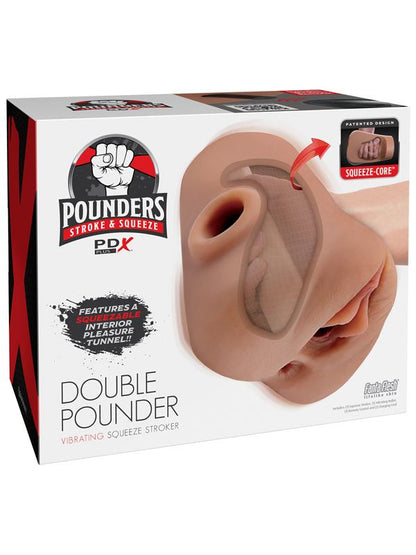PDX Plus Double Pounder Vibrating Squeeze Stroker Brown PDX Brands