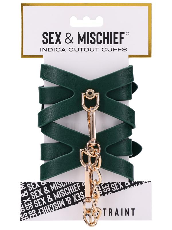 Sex & Mischief Indica Cutout Cuffs - Green/Gold Restraints Sportsheets
