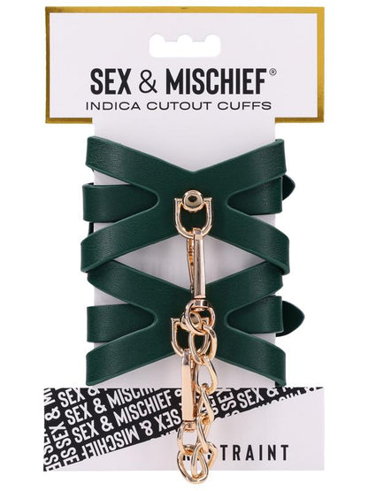 Sex & Mischief Indica Cutout Cuffs - Green/Gold Restraints Sportsheets