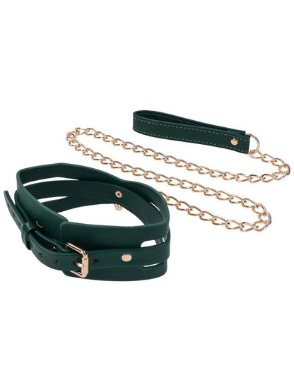 Sex & Mischief Indica Cutout Collar and Leash - Green/Gold Restraint Sportsheets