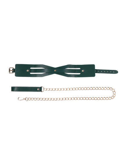Sex & Mischief Indica Cutout Collar and Leash - Green/Gold Restraint Sportsheets
