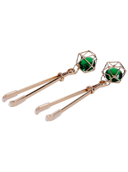 Sex & Mischief Indica Crystal Nipple Clips - Gold Nipple Clips with Emerald Gems Sportsheets