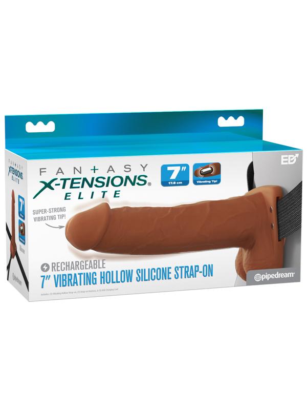 Fantasy X-Tensions Elite 7 in. Vibrating Hollow Silicone Strap-On Brown Fantasy X-Tensions