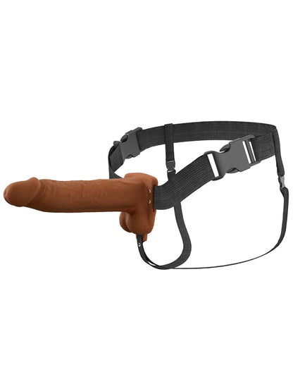 Fantasy X-Tensions Elite 8 in. Vibrating Hollow Silicone Strap-On Brown Fantasy X-Tensions