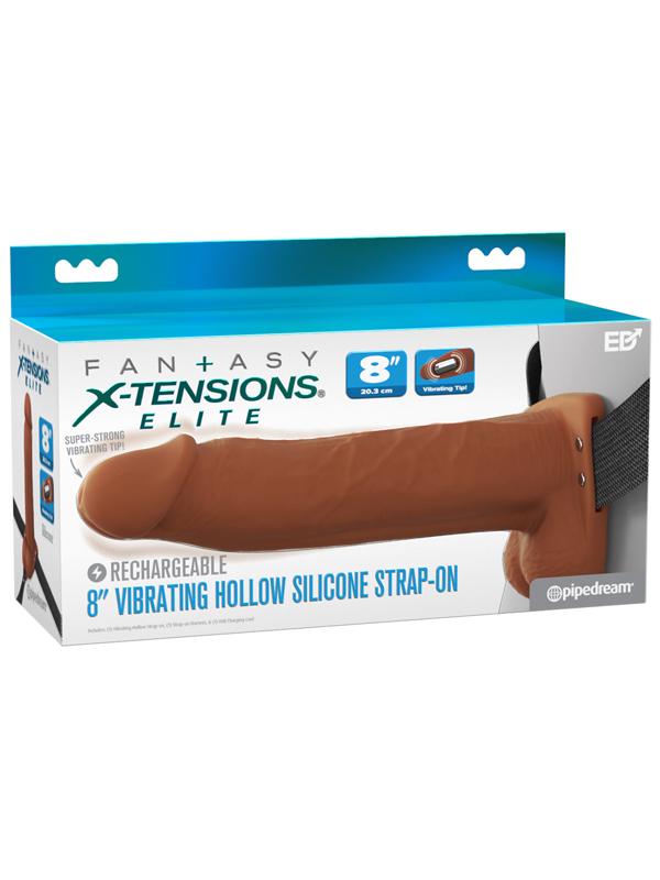 Fantasy X-Tensions Elite 8 in. Vibrating Hollow Silicone Strap-On Brown Fantasy X-Tensions