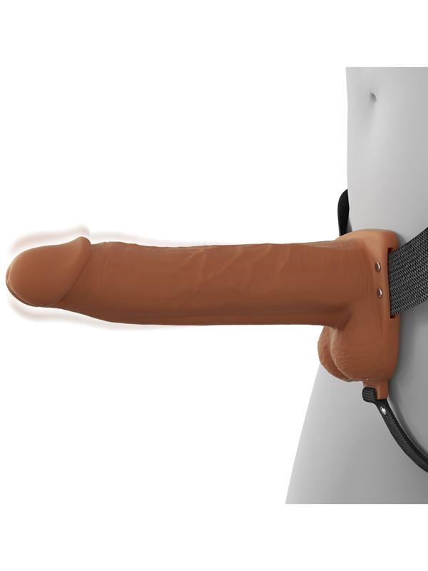 Fantasy X-Tensions Elite 8 in. Vibrating Hollow Silicone Strap-On Brown Fantasy X-Tensions