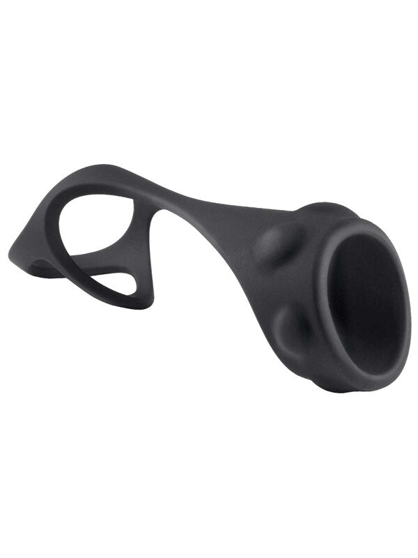 Enhancer Textured Cock Strap and Ball Stretcher-Black Nasstoys