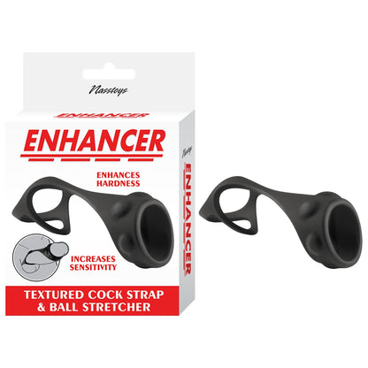 Enhancer Textured Cock Strap and Ball Stretcher-Black Nasstoys