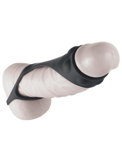 Enhancer Textured Cock Strap and Ball Stretcher-Black Nasstoys