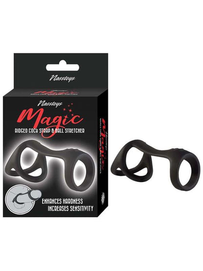 Magic Ridged Cock Strap and Ball Stretcher-Black Nasstoys