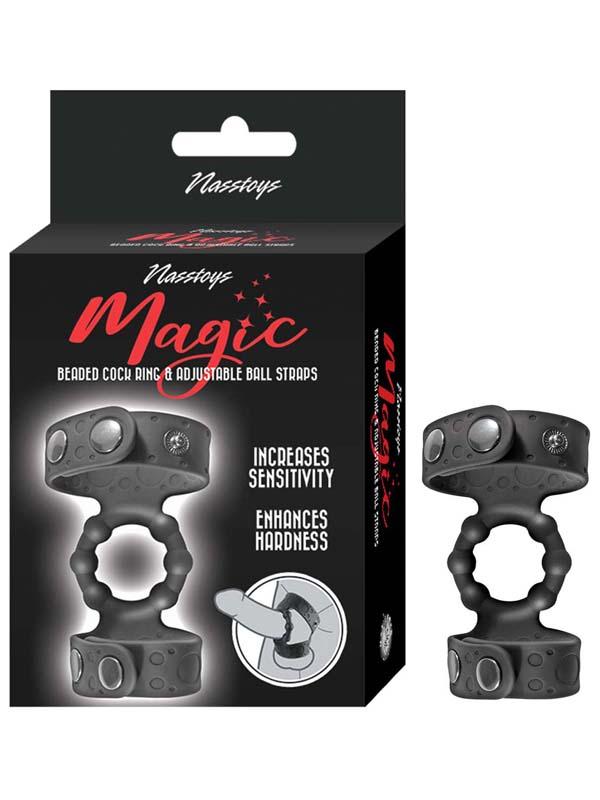 Magic Beaded Cock Ring and Adjustable Ball Straps-Black Nasstoys