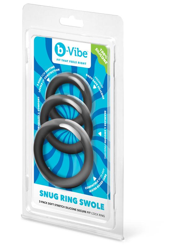 b-Vibe Snug Ring Swole - 3-Pack Snug Fit Thick Silicone Cock Ring B-Vibe