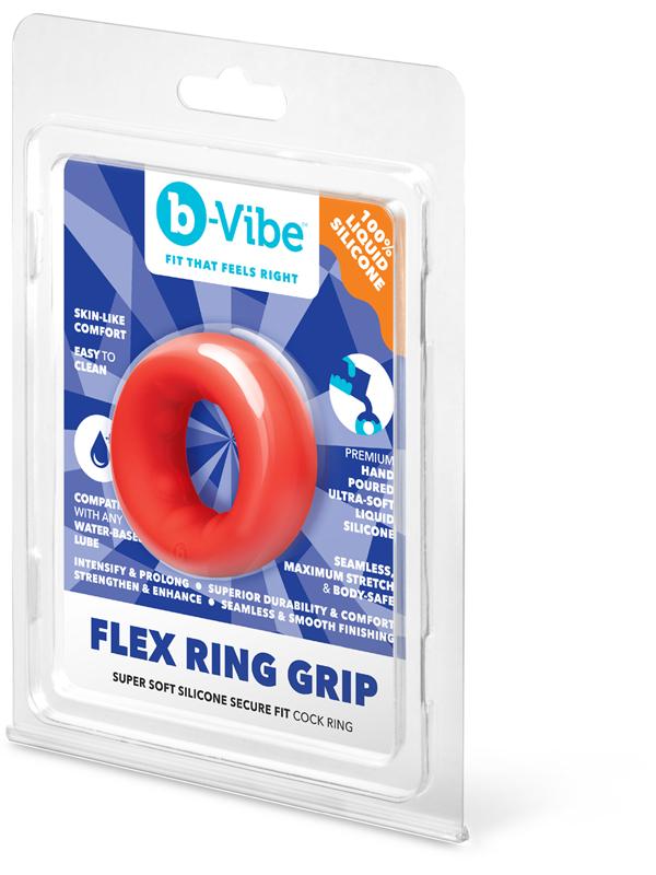 b-Vibe Flex Ring Grip - Ultra Soft Silicone Cock Ring - Red B-Vibe