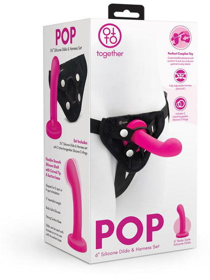 Pop 5.5 in. Silicone Dildo & Harness Set Together