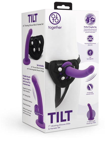 Tilt 6.5 in. Vibrating Silicone Dildo & Harness Set