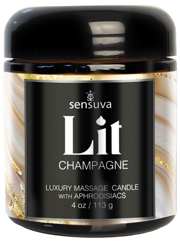 Lit - Champagne Luxury Massage Candle - 4oz. (118 ml) Sensuva