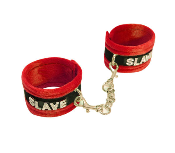 Han016B Fluffy Diamanté Slave Wrist Restraints Red - Club X