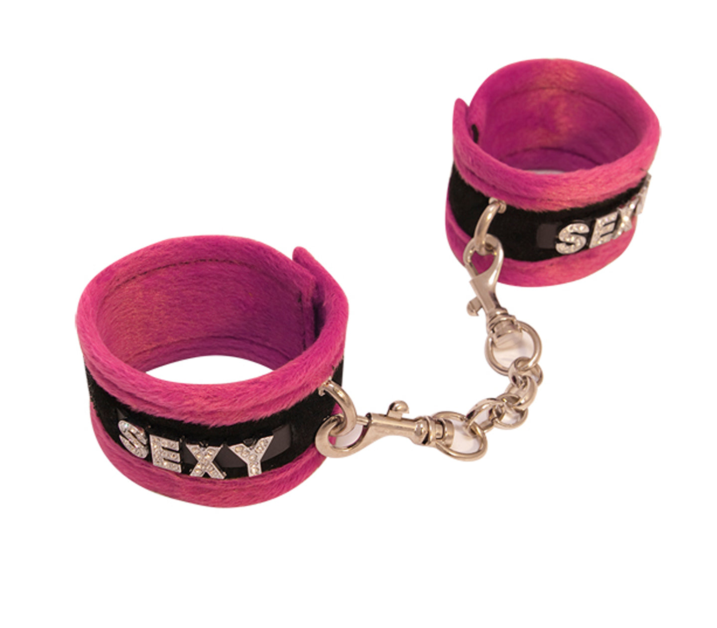 Han016A Fluffy Diamante Sexy Wrist Restraints Pink - Club X