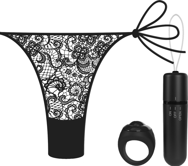 Vibrating Panty Set W/ Remote Ring 4T High Pitch Treble - Black  - Club X
