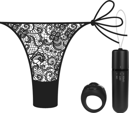 Vibrating Panty Set W/ Remote Ring 4T High Pitch Treble - Black  - Club X