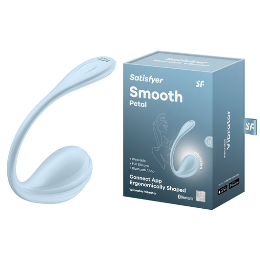 Satisfyer Smooth Petal - Light Blue - Light Blue USB Rechargeable Wearable Stimulator with App Control Blue - Club X